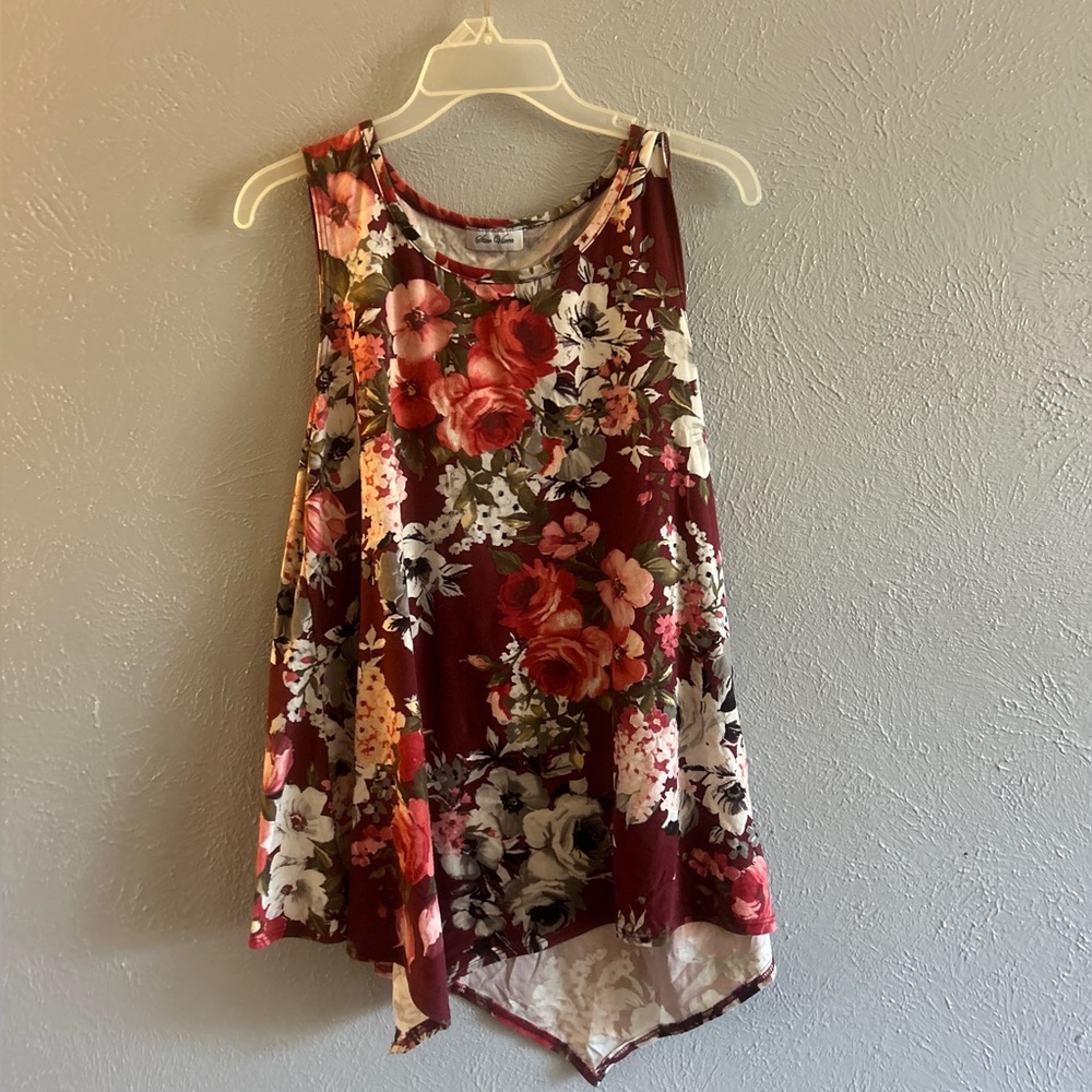 Floral Red Maroon Tank Top